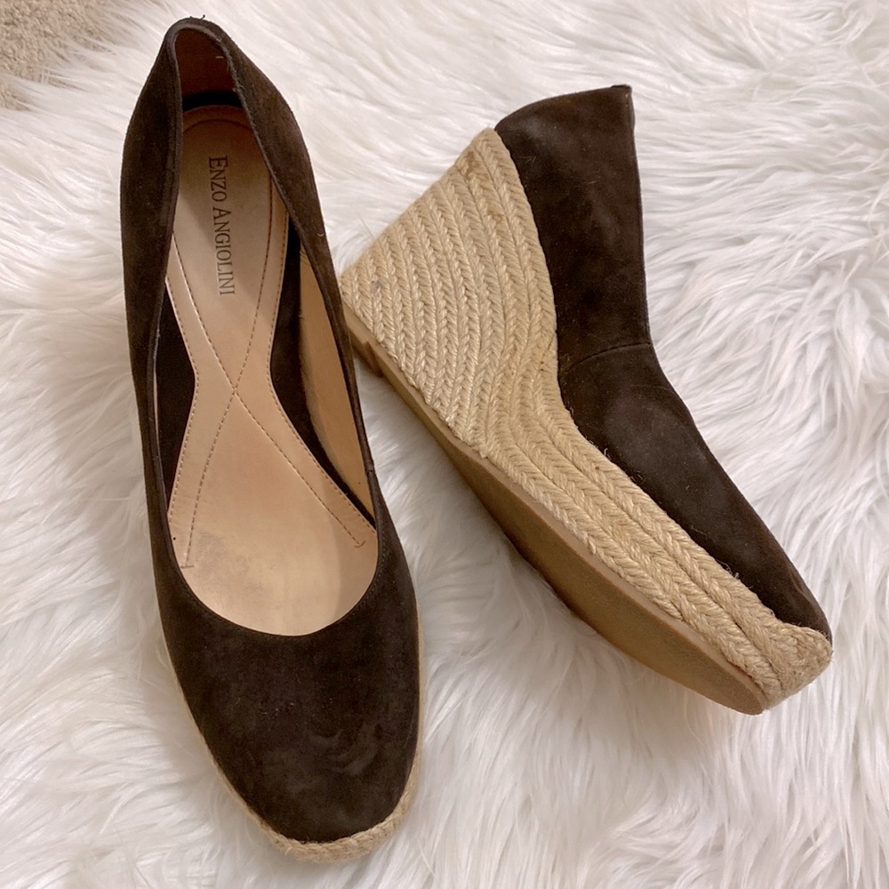 Brown suede espadrilles wedges